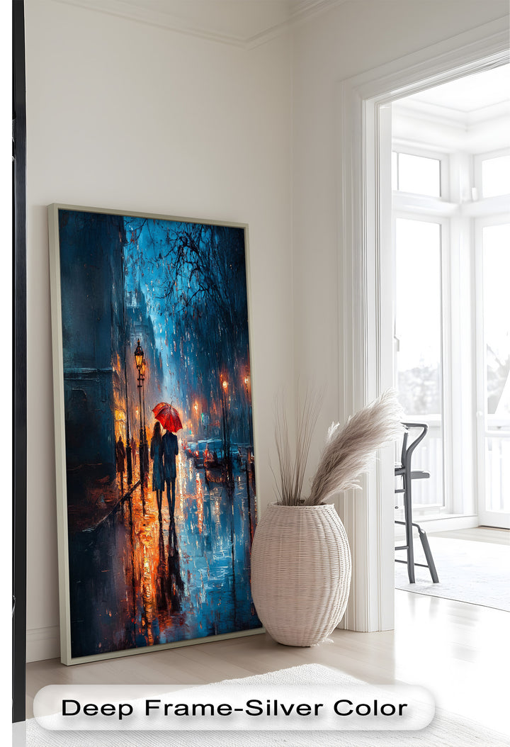 Romantic Couple in Rainy City - Love Oil Painting