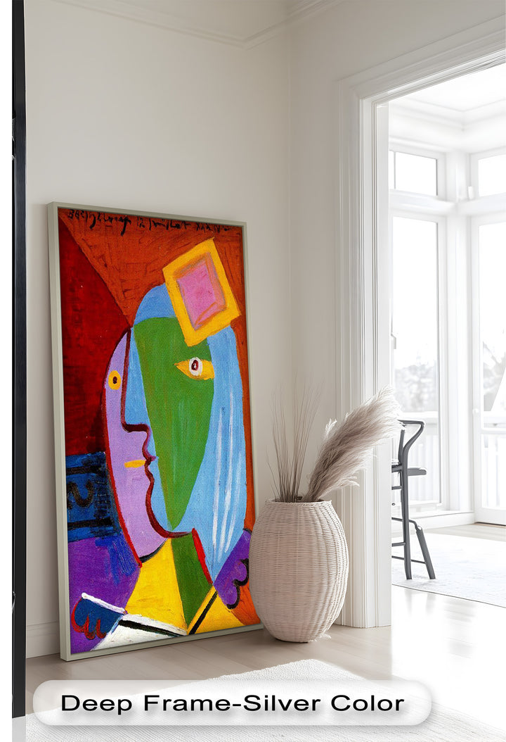 Golden Frame Gaze – Colorful Woman Picasso Style Oil Painting