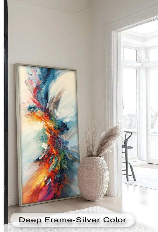 Expressive brushstrokes create a dynamic, eruptive sense of movement in this abstract oil painting decoration, with rich colors and energetic forms.