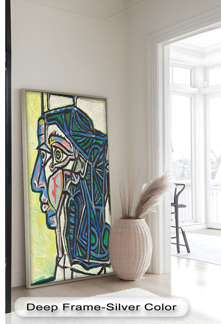 Geometric Portrait with Cyan and Emerald Tones - Picasso Oil Painting