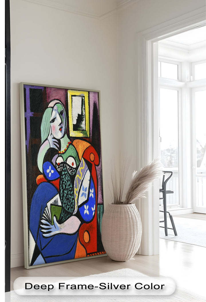 Abstract Woman Reading on Red Armchair - Picasso Oil Painting