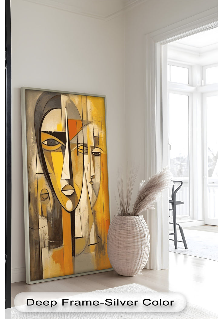 Golden Echoes – Cubist Expression of Faces in Motion Picasso Oil Painting
