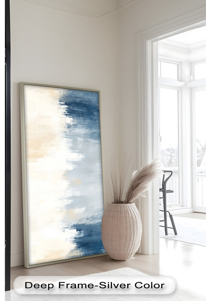 Sanfte Reflexionen – Abstraktes Ölgemälde in Blau und Beige