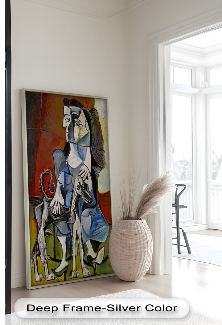 Guardian in Abstraction – Woman with Dog Cubist Oil Painting