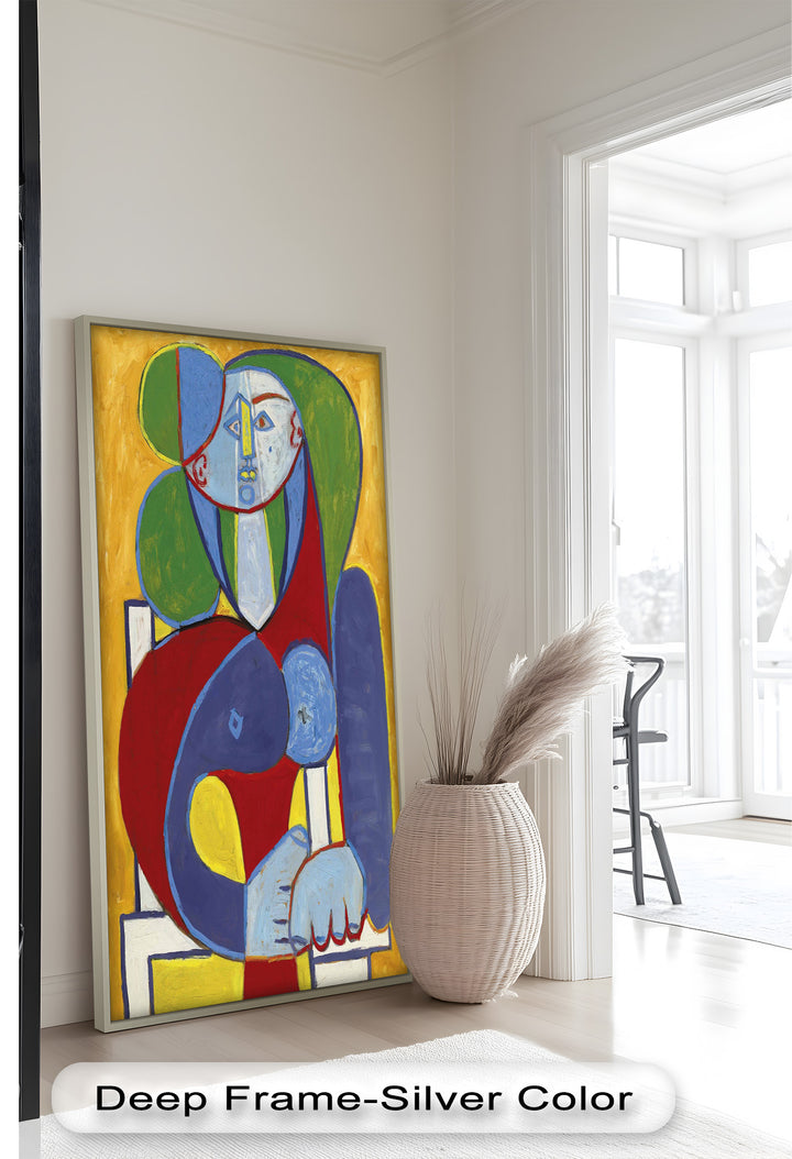 Seated in Silence – Colorful Cubist Portrait Oil Painting