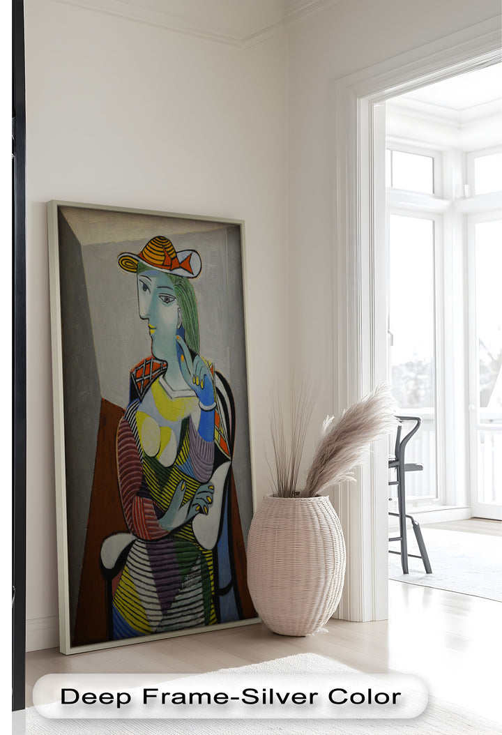 Striped Thoughts – Colorful Woman in Hat Picasso Oil Painting