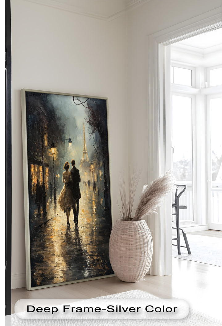 Paris Promenade – Lovers Strolling Toward the Eiffel Tower Love Oil Painting