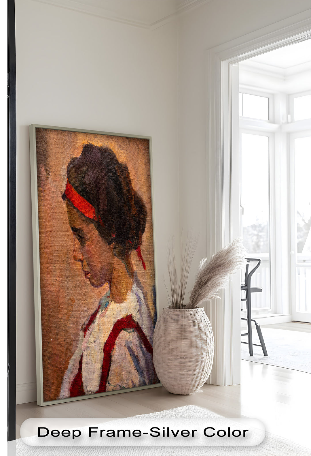 Crimson Reverie – Side Portrait of a Girl in Red Headband Oil Painting