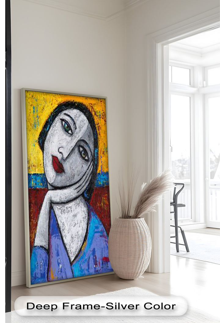 Restful Gaze – Expressionist Woman in Blue Picasso Oil Painting