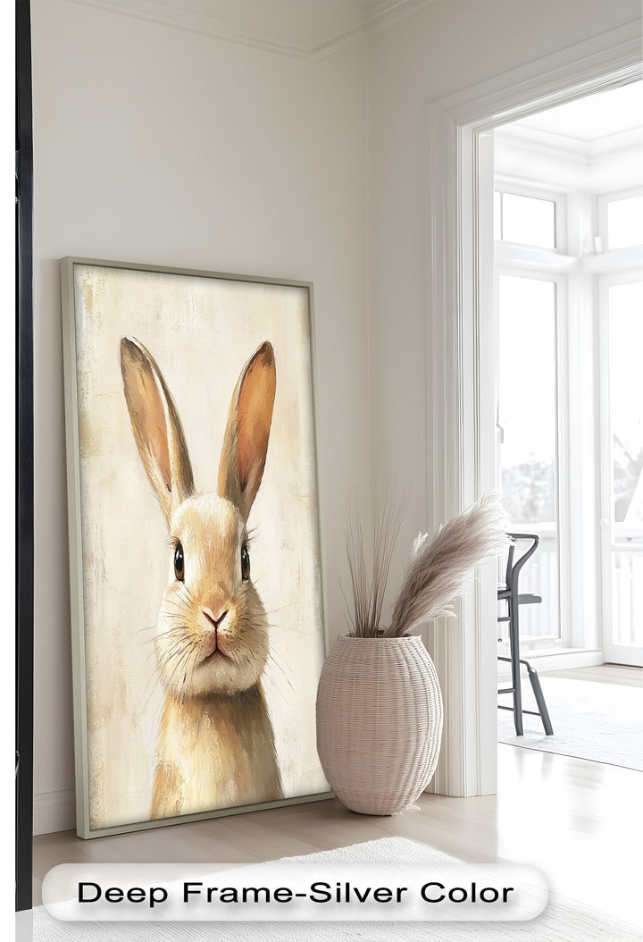 Soft-Gazed Bunny in Cream Hues - Animal Oil Painting