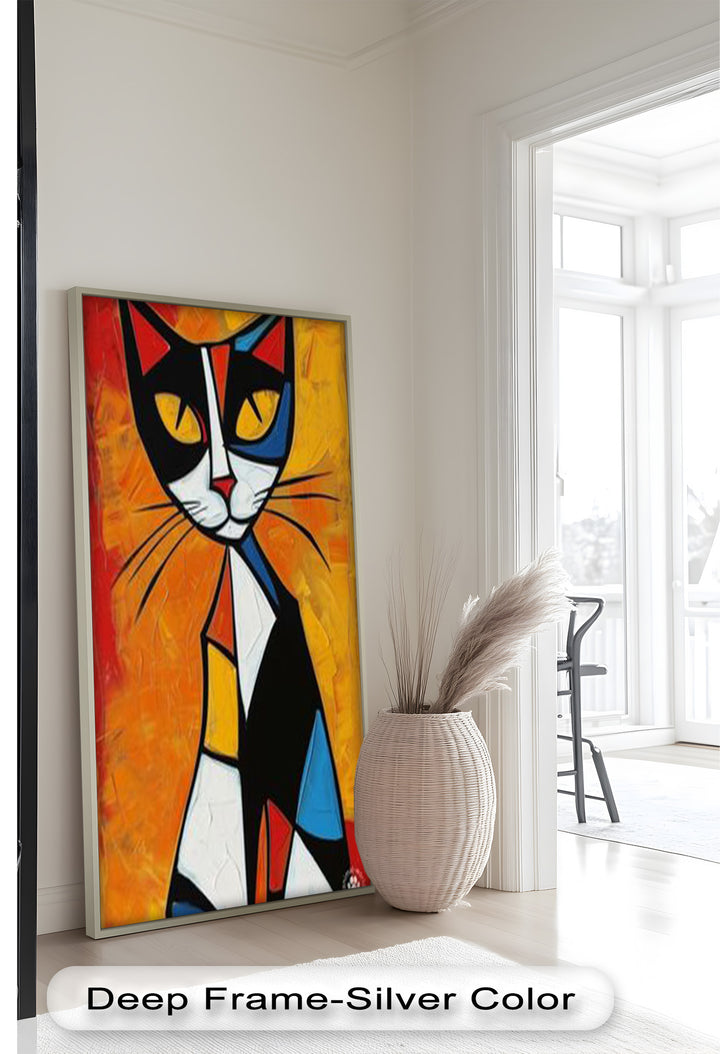 Geometric Feline – Abstract Cat Picasso Style Oil Painting