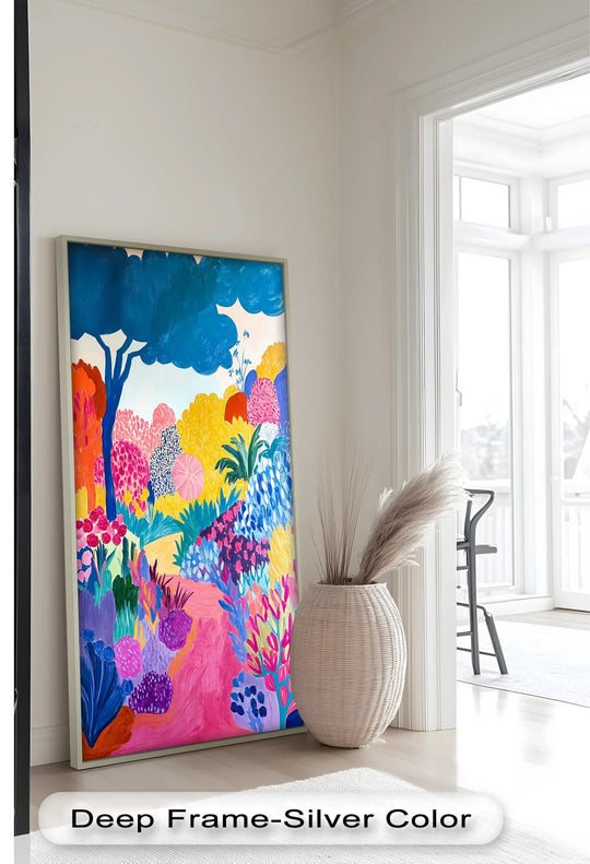 Finely crafted oil painting artwork showcases the vibrant Fauvist Garden with expressive brushstrokes, displaying a high-quality texture and rich color saturation.