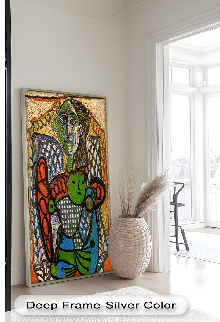 Green Embrace – Mother and Child Picasso Oil Painting