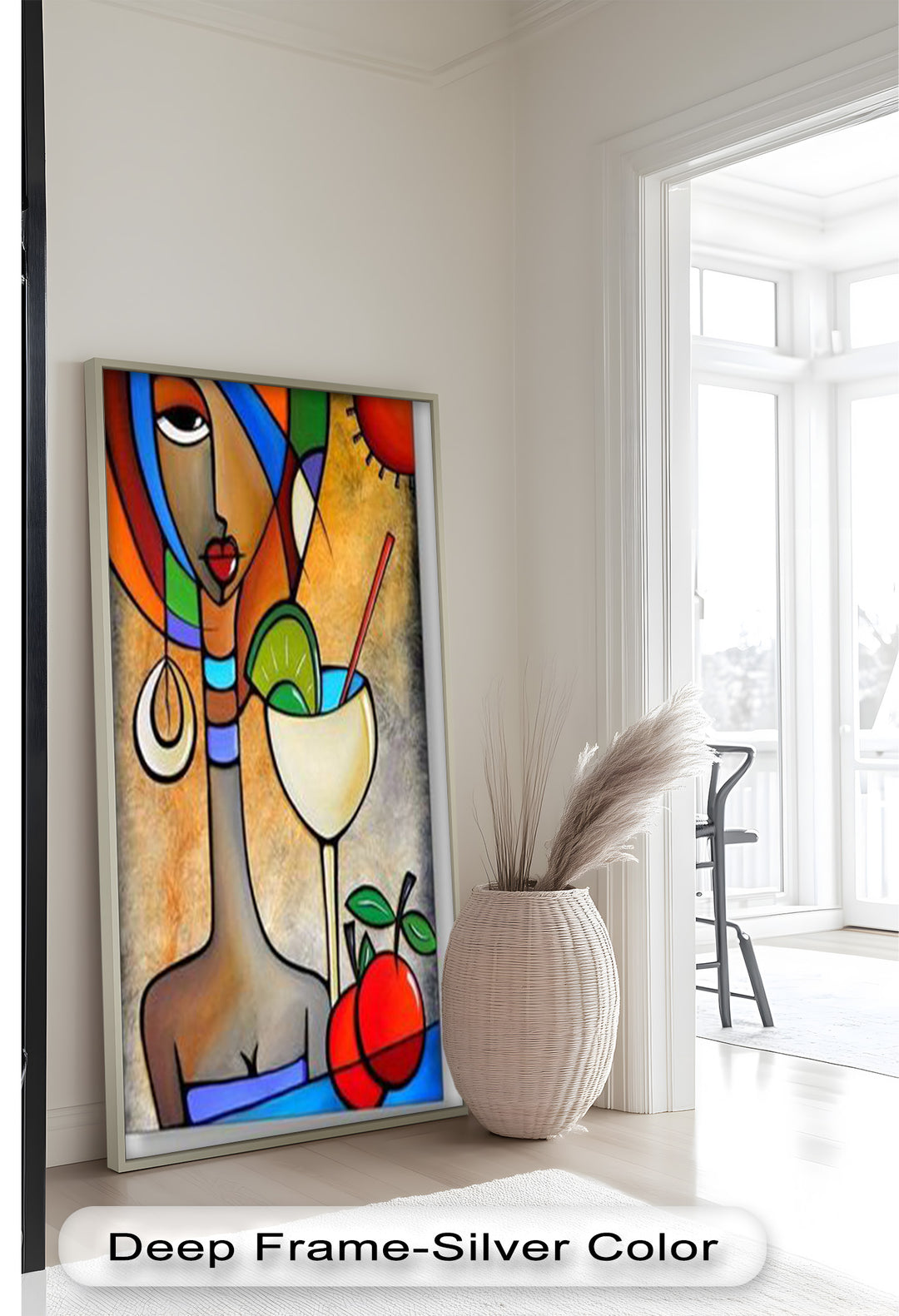 Tropical Muse – Colorful Woman with Cocktail Abstract Oil Painting