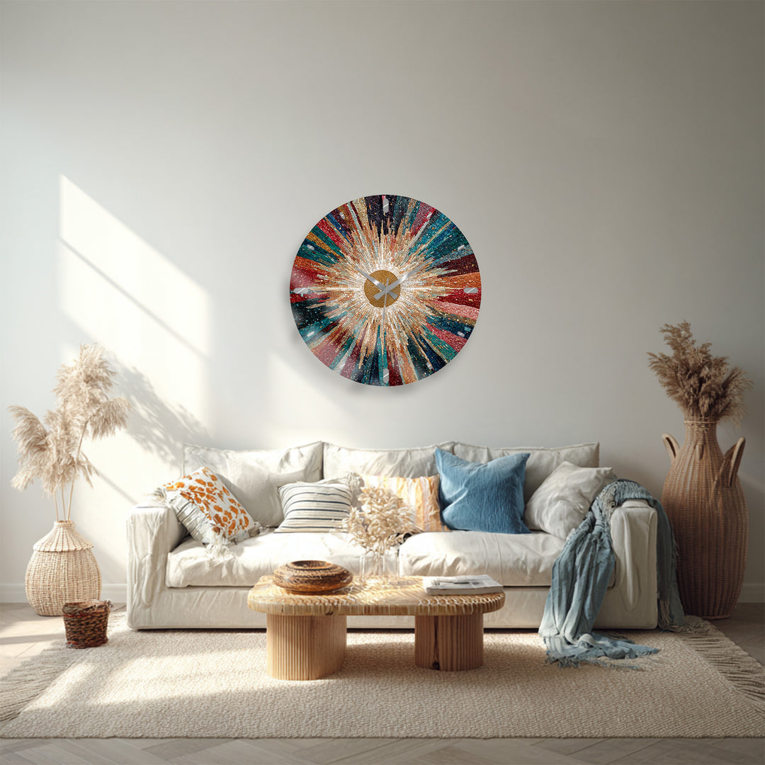 Colorful Sunburst Glass Wall Clock – Radiant Mosaic Art Decor