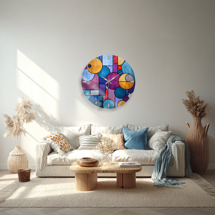 Colorful Geometric Glass Wall Clock – Modern Abstract Circle Art