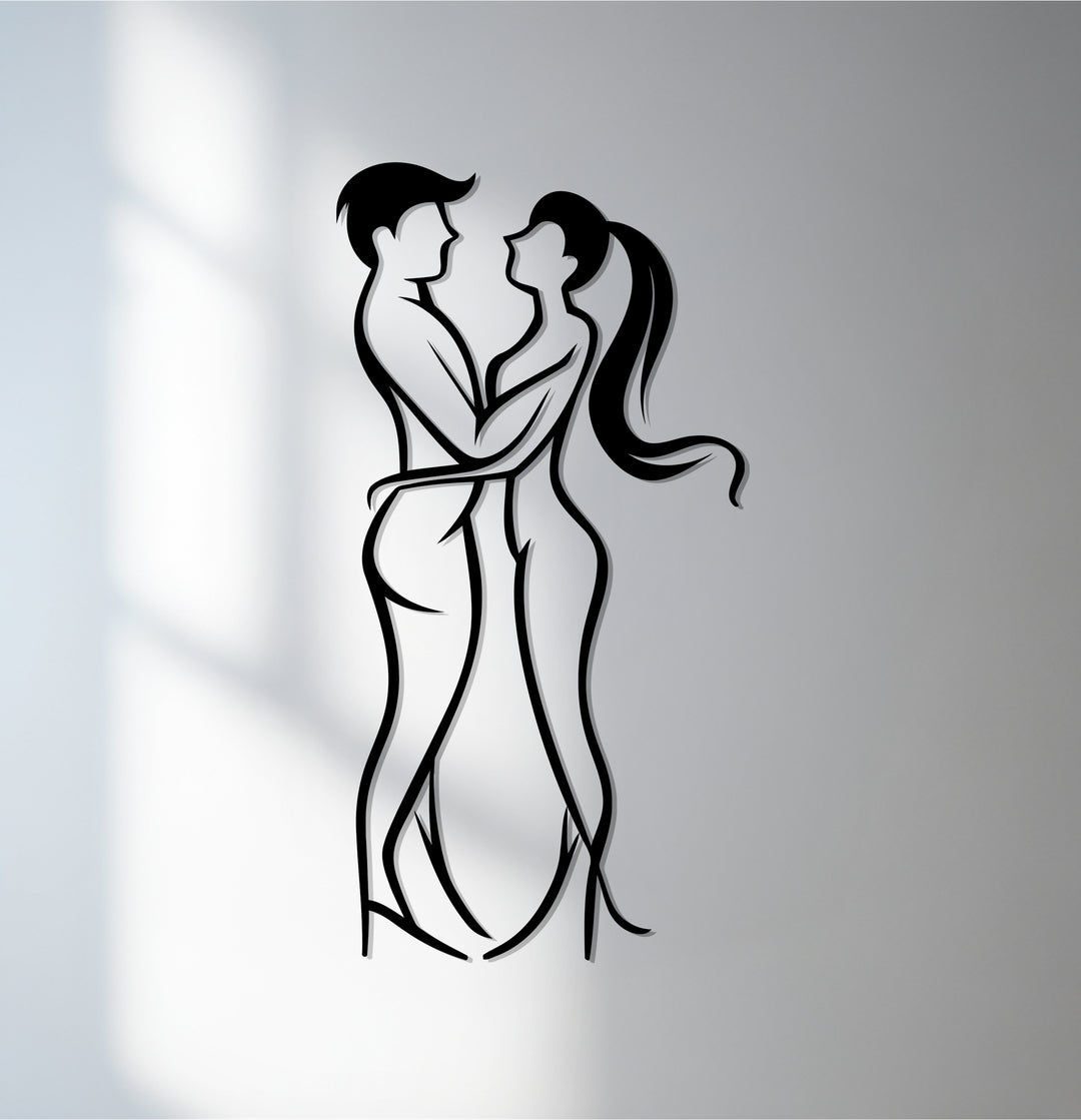 Minimalist couple silhouette metal wall art in white