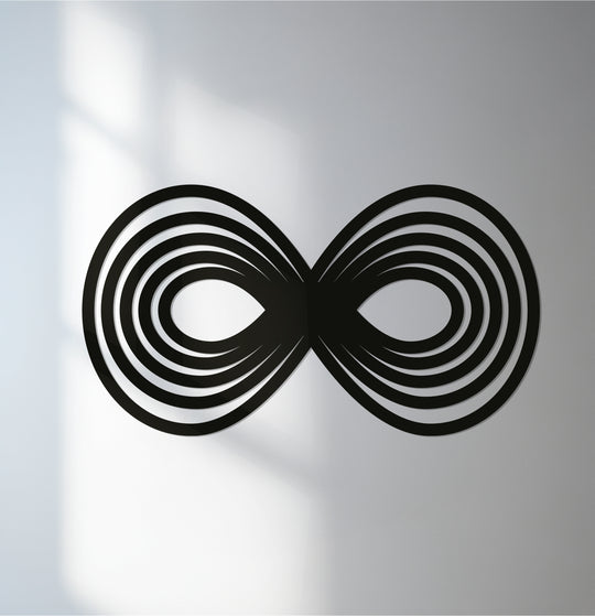 Geometric representation of infinity loop metal wall art showcases a modern abstract symbol with balanced, looping lines creating a striking decoration wall art piece.
