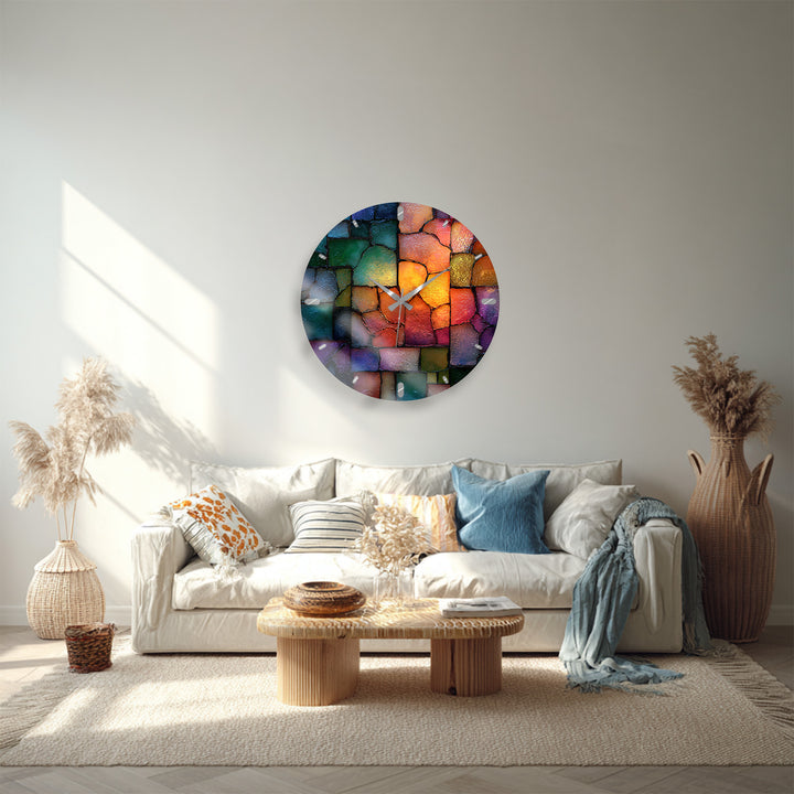Colorful Mosaic Glass Wall Clock – Abstract Stone Pattern Decor
