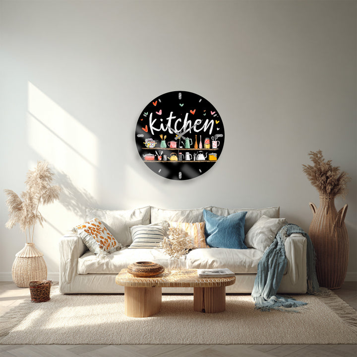 Cute Kitchen Glass Wall Clock – Colorful Cooking Utensils Decor