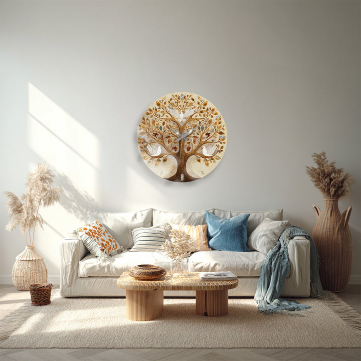 Tree of Life Glass Wall Clock – White Dove Botanical Decor