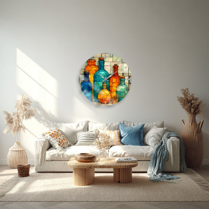 Colorful Glass Bottles Wall Clock – Mediterranean Decor