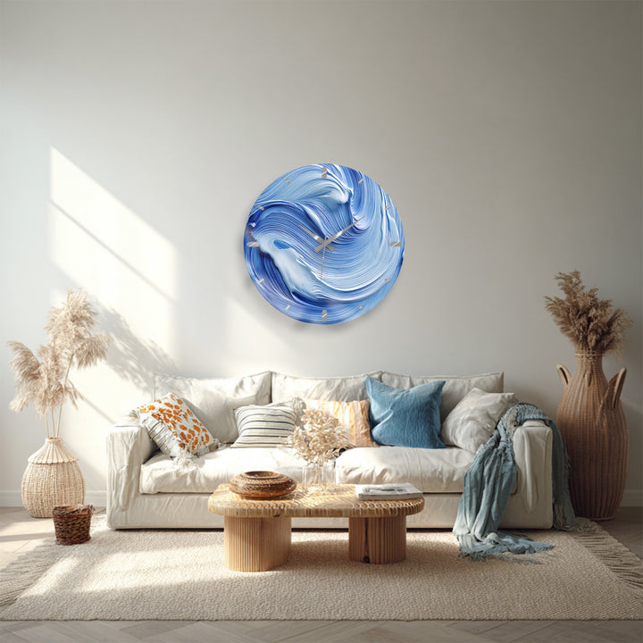 Blue Swirl Glass Wall Clock – Abstract Ölgemälde  Decor