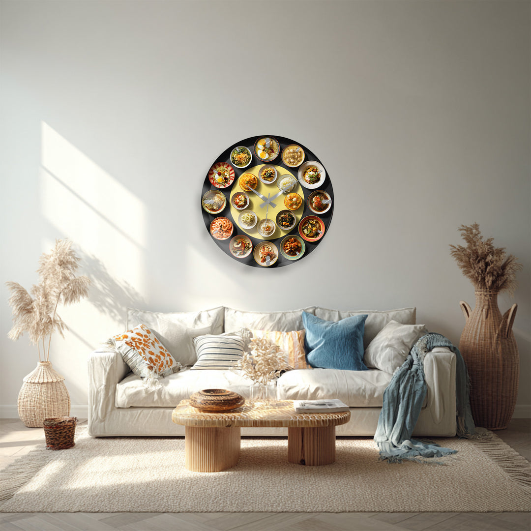 Asian Food Glass Wall Clock – Restaurant Kitchen Decor
