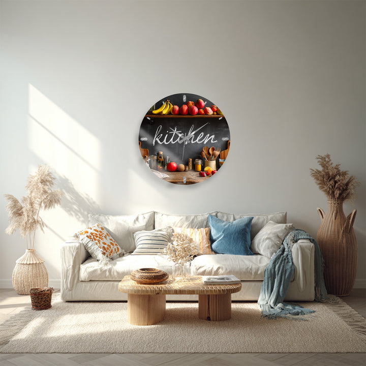 Rustic Kitchen Glass Wall Clock – Farmhouse Chalkboard Decor