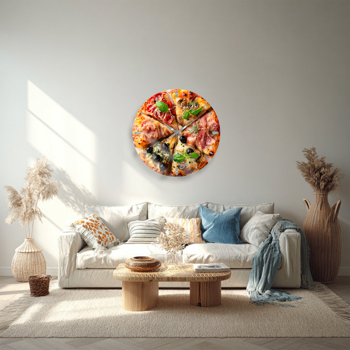 Pizza Glass Wall Clock – Italian Kitchen Wall Decor