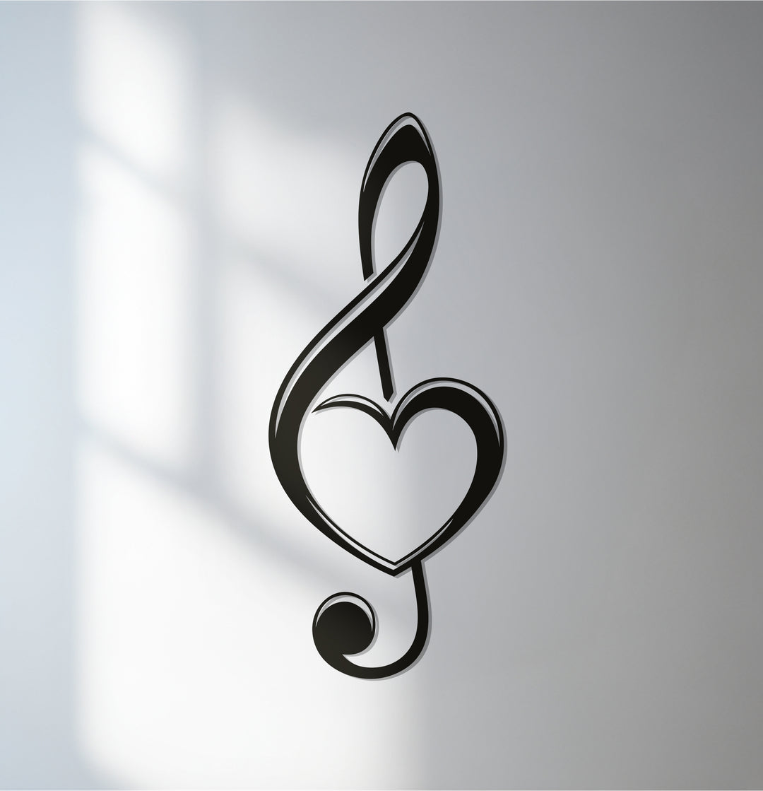 Heart treble clef metal wall art for music lovers