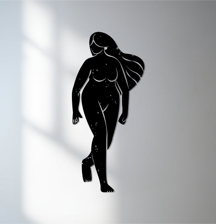 Golden female silhouette metal wall art minimalist design