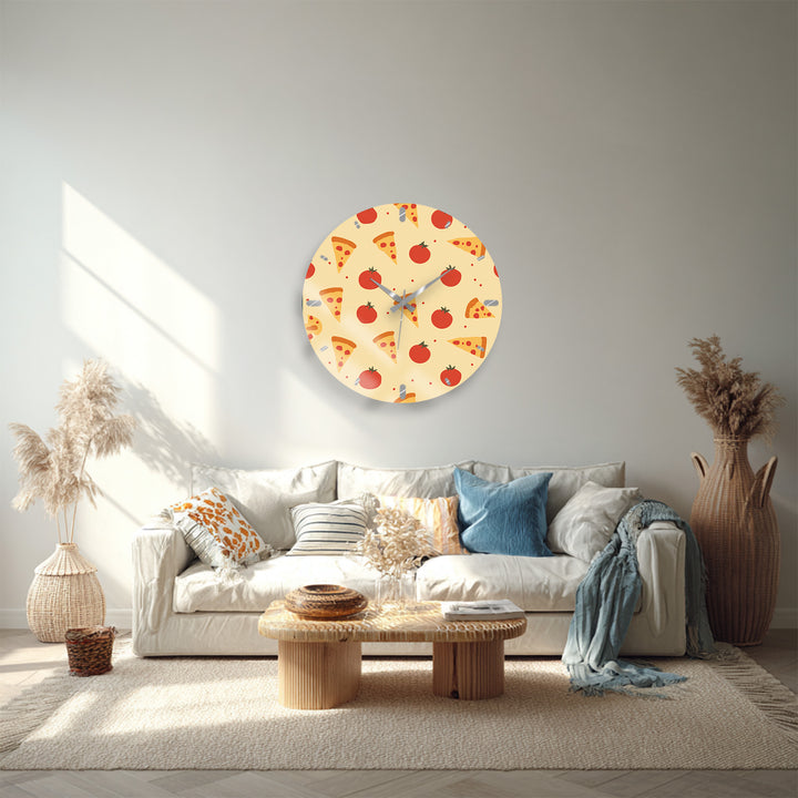 Glaswanduhr mit Pizzamuster – niedliche Küchendekoration