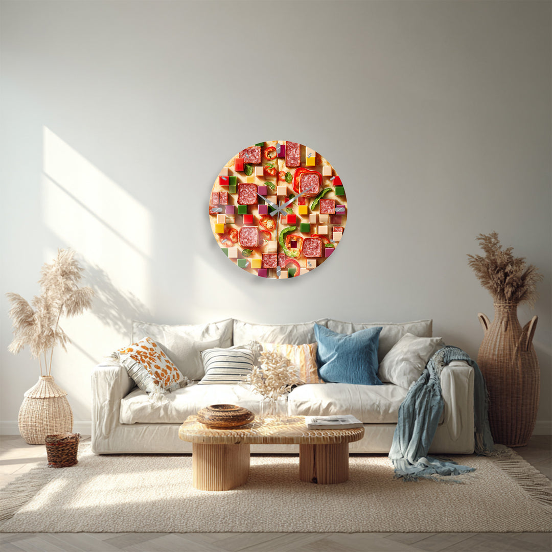 Pizza Glass Wall Clock – Colorful Kitchen Food Decor