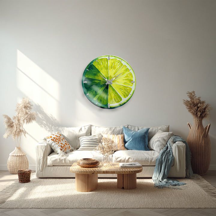 Limettenscheiben-Wanduhr aus Glas – Küchendekoration mit frischen Zitrusfrüchten
