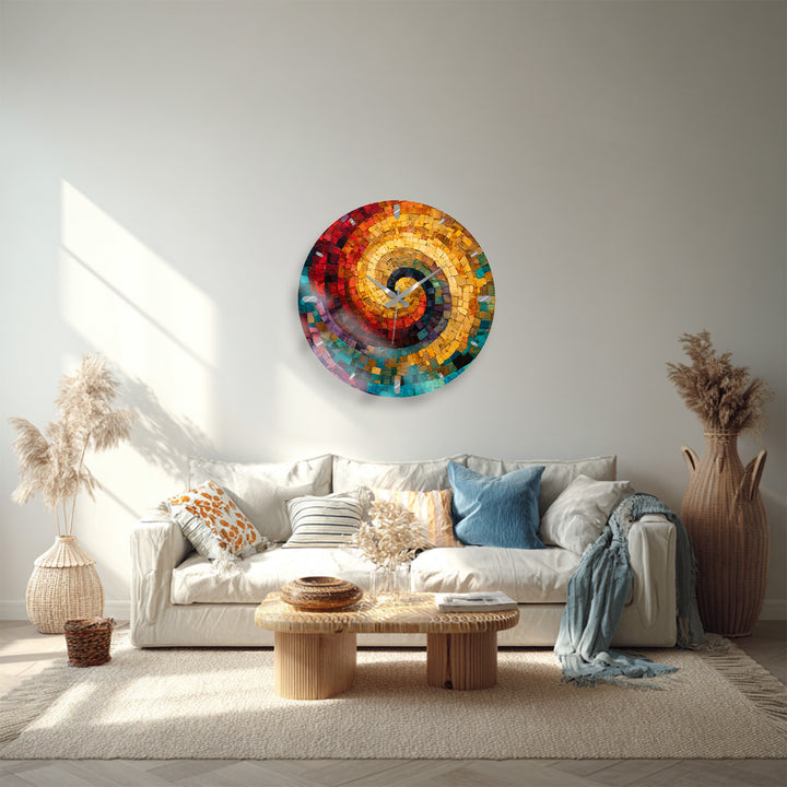 Colorful Spiral Mosaic Glass Wall Clock – Abstract Swirl Decor