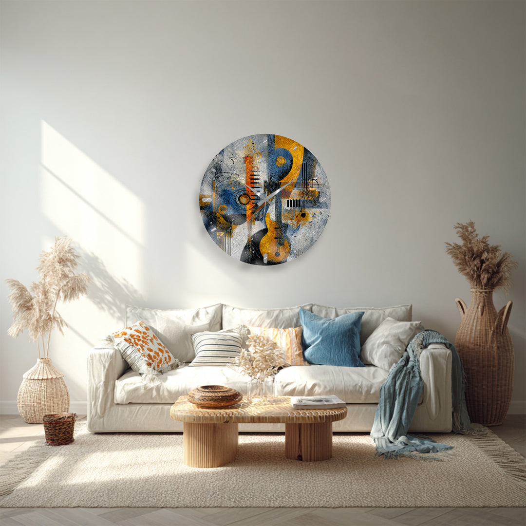 Abstract Music Glass Wall Clock – Piano Notes Modern Art Decor