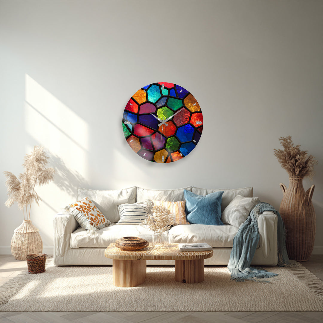 Colorful Glass Wall Clock – Rainbow Stained Glass Style