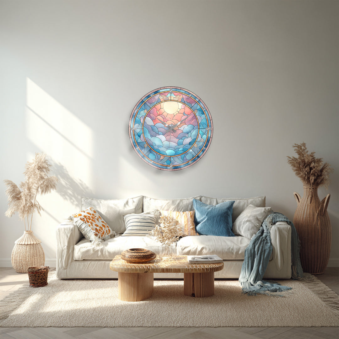 Pastel Cloud Glass Wall Clock – Stained Glass Style Decor