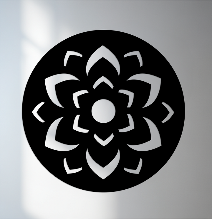 Visual rhythm flows in this round black decorative metal art, with its lotus mandala pattern creating an elegant piece of decorative metal art.