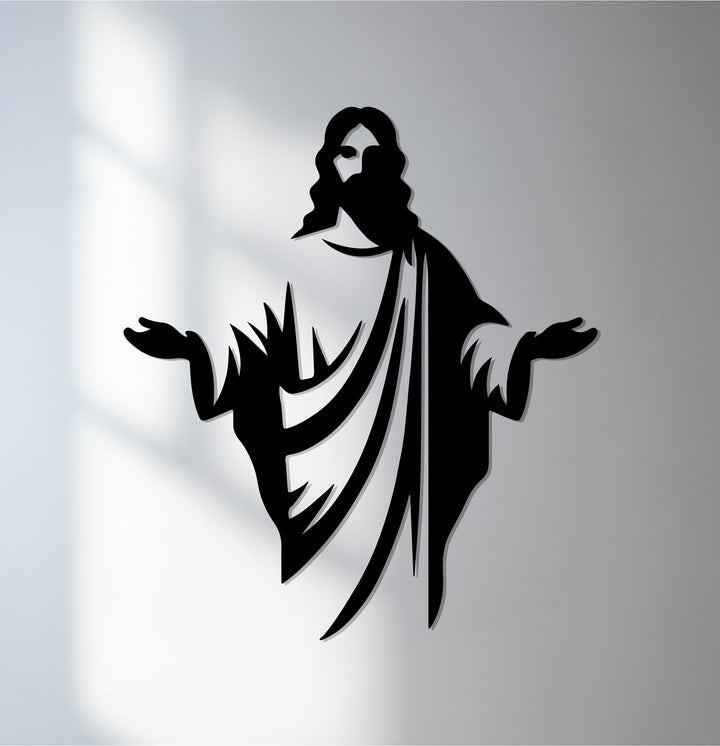 Golden divine grace metal wall art with open arms silhouette