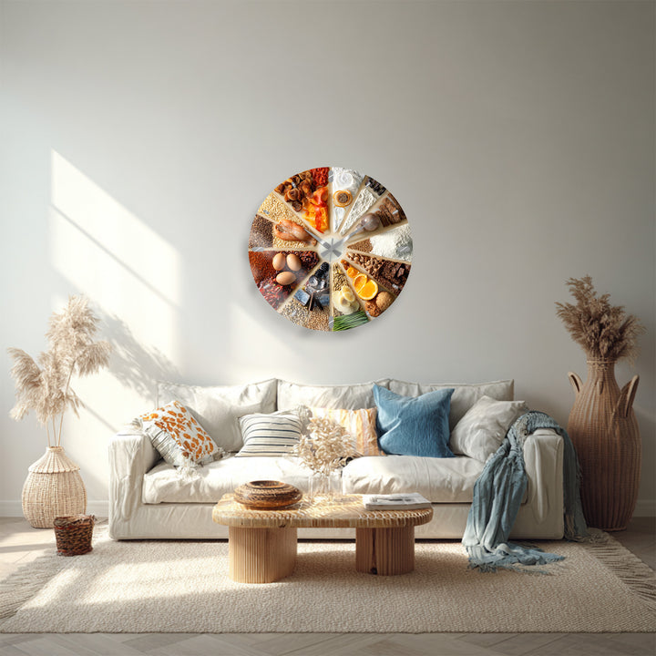 Baking Glass Wall Clock – Rustic Kitchen Ingredients Decor