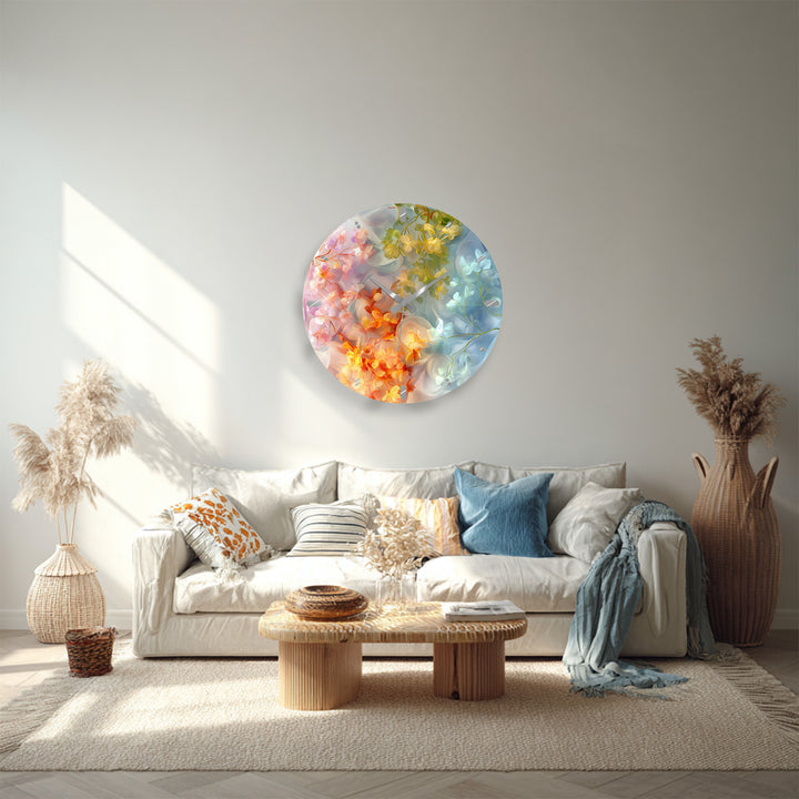 Pastel Floral Glass Wall Clock – Dreamy Botanical Decor