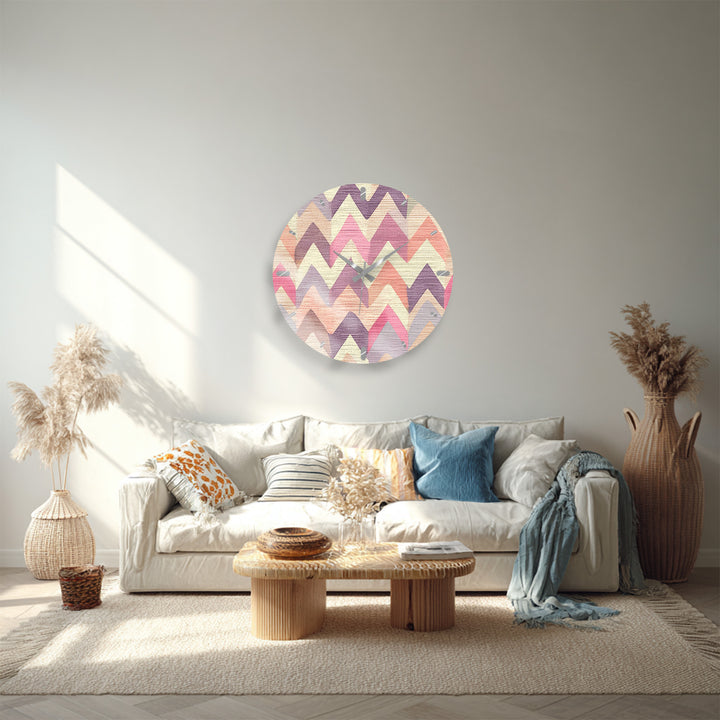 Pastel Chevron Glass Wall Clock – Pink Geometric Decor