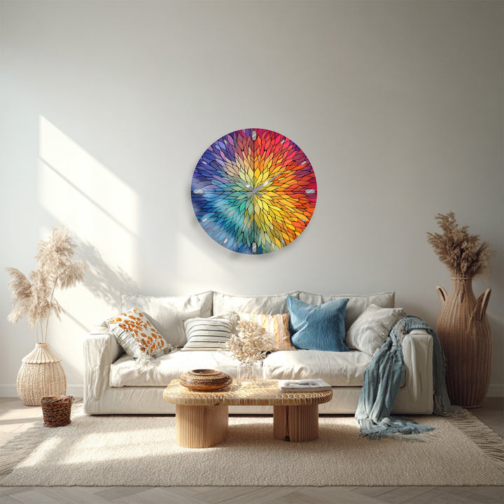 Rainbow Glass Wall Clock – Colorful Geometric Stained Glass Art