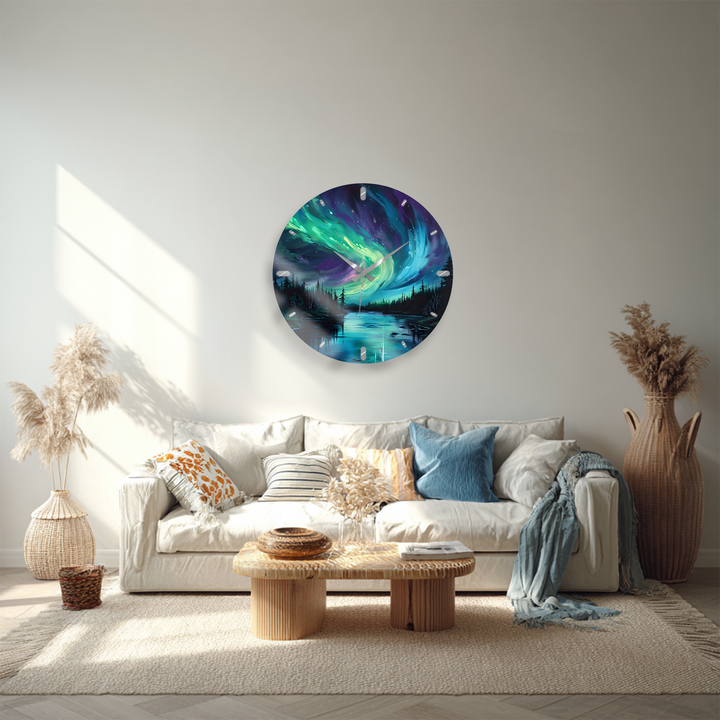 Northern Lights Glass Wall Clock – Aurora Borealis Decor