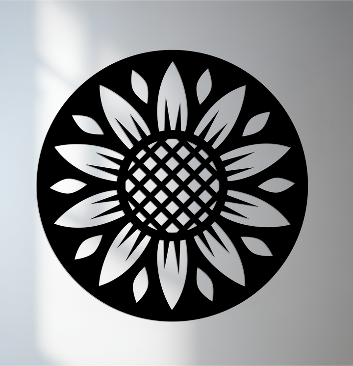 Matte black finish on this sunflower pattern round metal art for wall provides a sleek and modern touch to this floral wall décor.