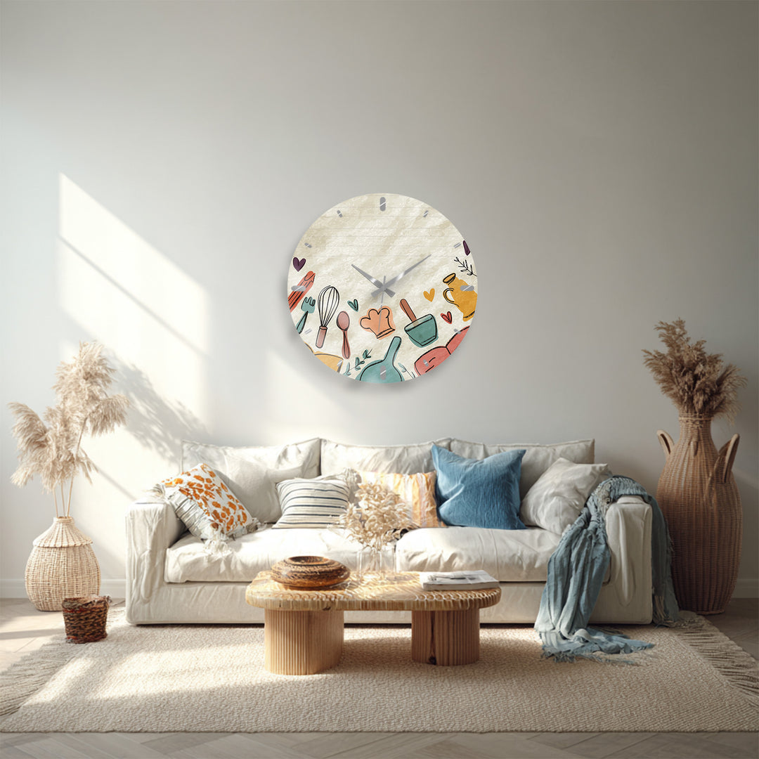 Kitchen Utensils Glass Wall Clock – Cute Cooking Kitchen Decor