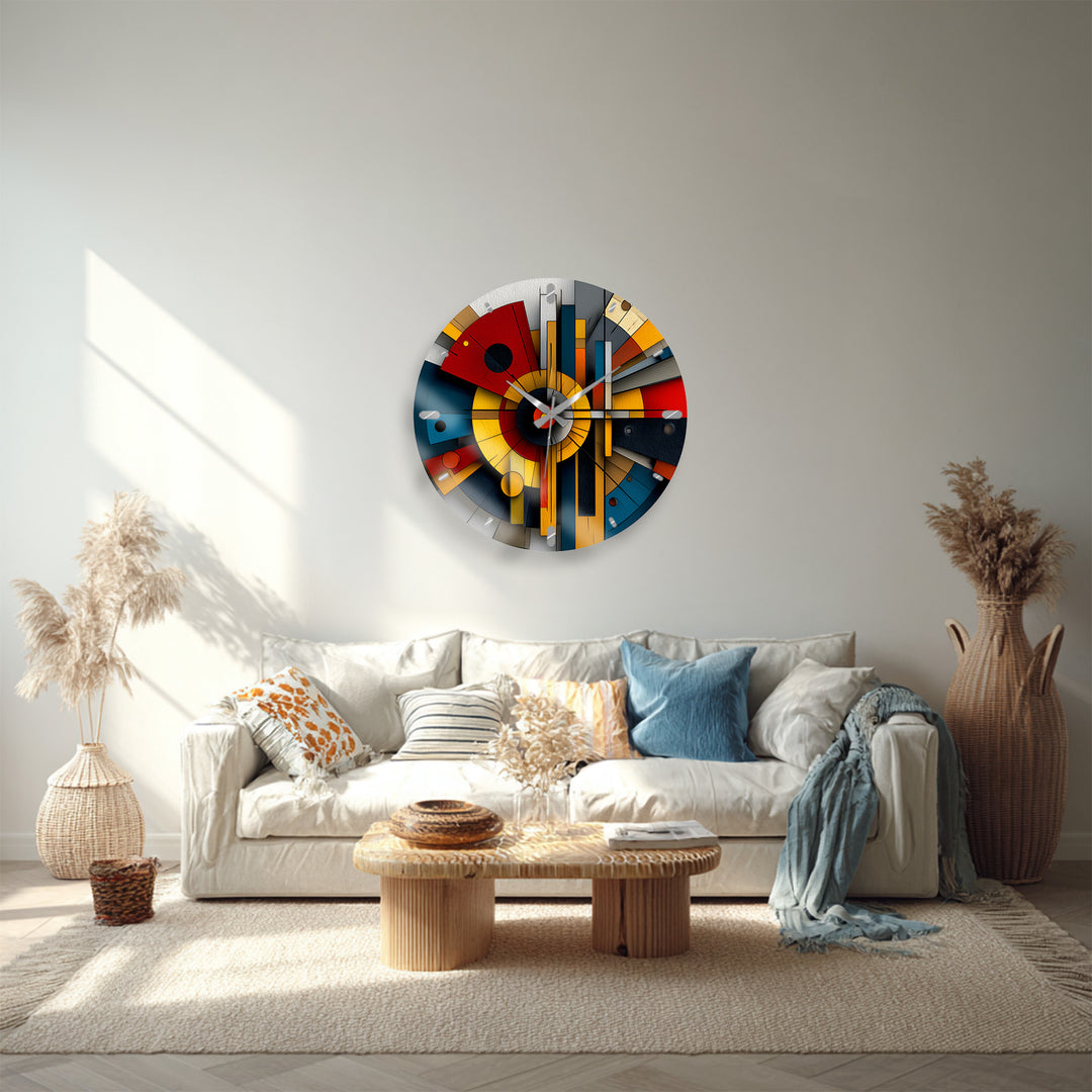 Bauhaus Style Glass Wall Clock – Colorful Geometric Art