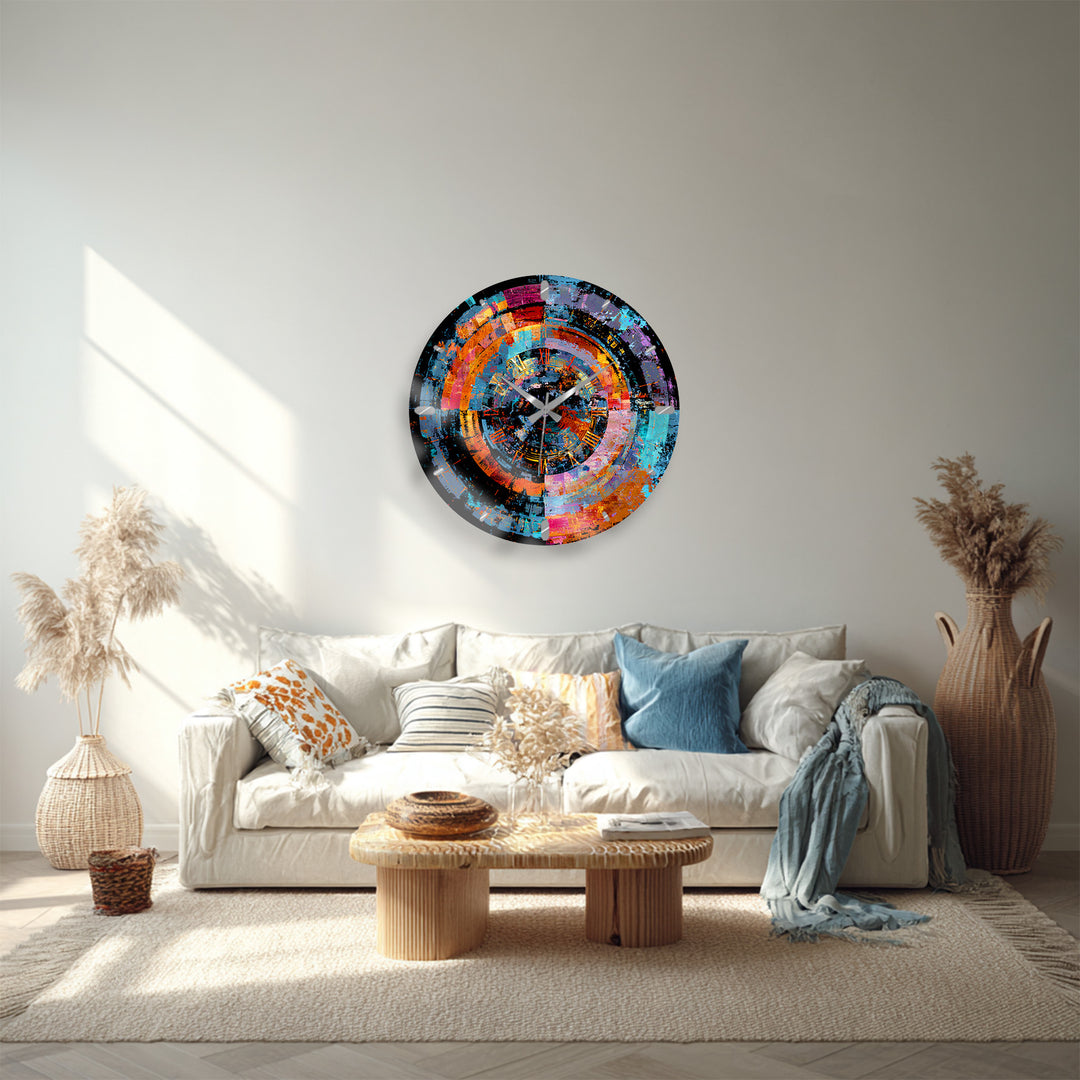 Bunte abstrakte Glaswanduhr – geometrische Kreiskunst
